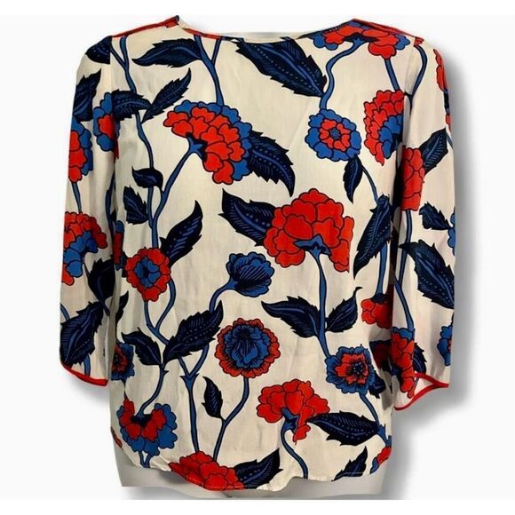 Boden Floral 3/4 Sleeve Blouse Women's Size 6 Fourth of July 4th of July Celebra - Picture 1 of 8